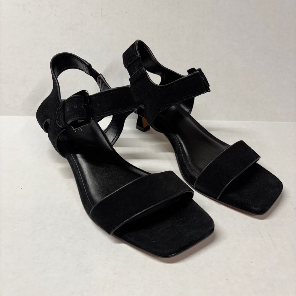 Splendid Womens Honey Sandal Size 8 Black Suede Square Toe Kitten Heel SD5HON01